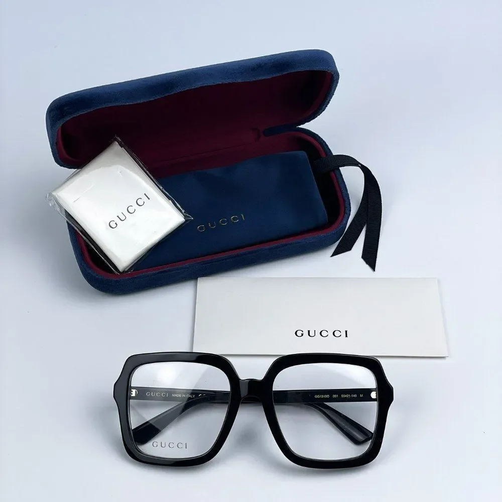NEW Gucci GG1318O 001 Black Square Women Eyeglasses
